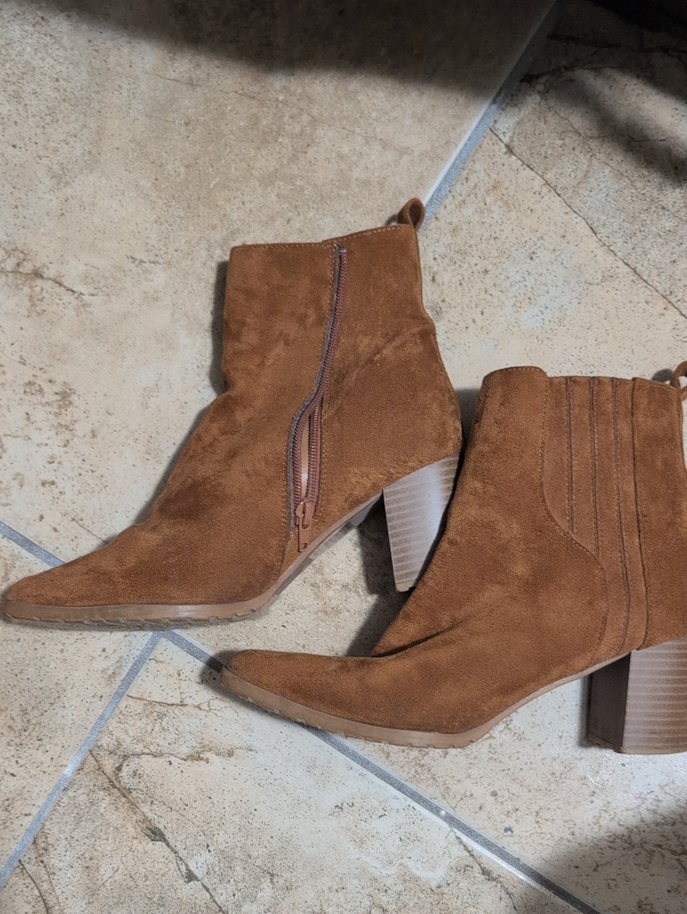 Maurices Tan Suede Ankle Booties with Block Heel